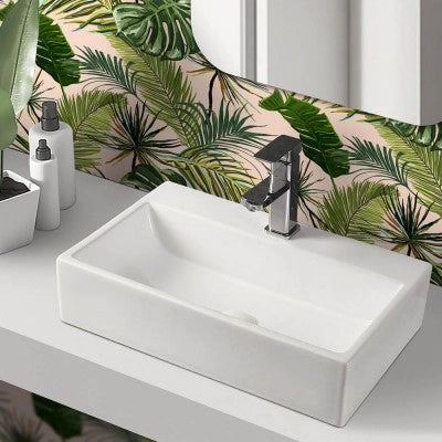 Lavandino da appoggio rettangolare 52x35 cm in ceramica lucida