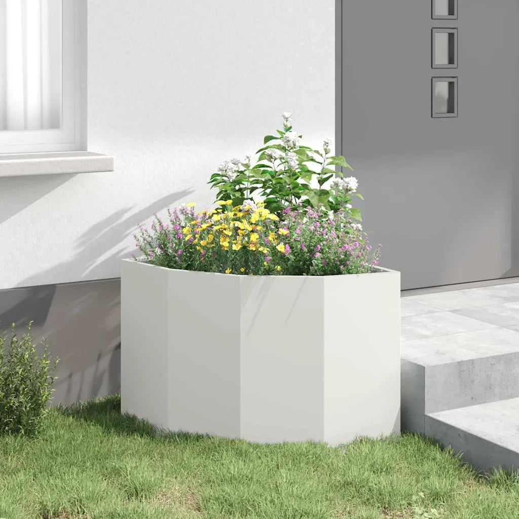 Fioriere | Cassetta per fiori | Vaso d'angolo Bianco 60 x 60 x 50 cm Acciaio
