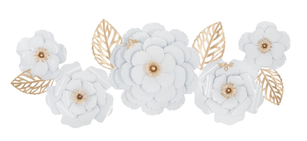 Pannello da Muro Bianco Decor 158x9x60 cm in Ferro Bianco e Oro