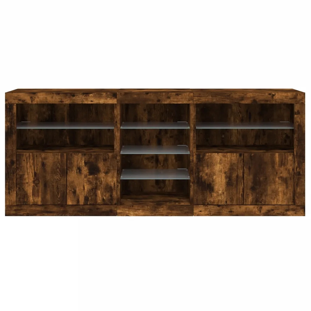Credenza con Luci LED Rovere Fumo 181,5x37x67 cm 3209041