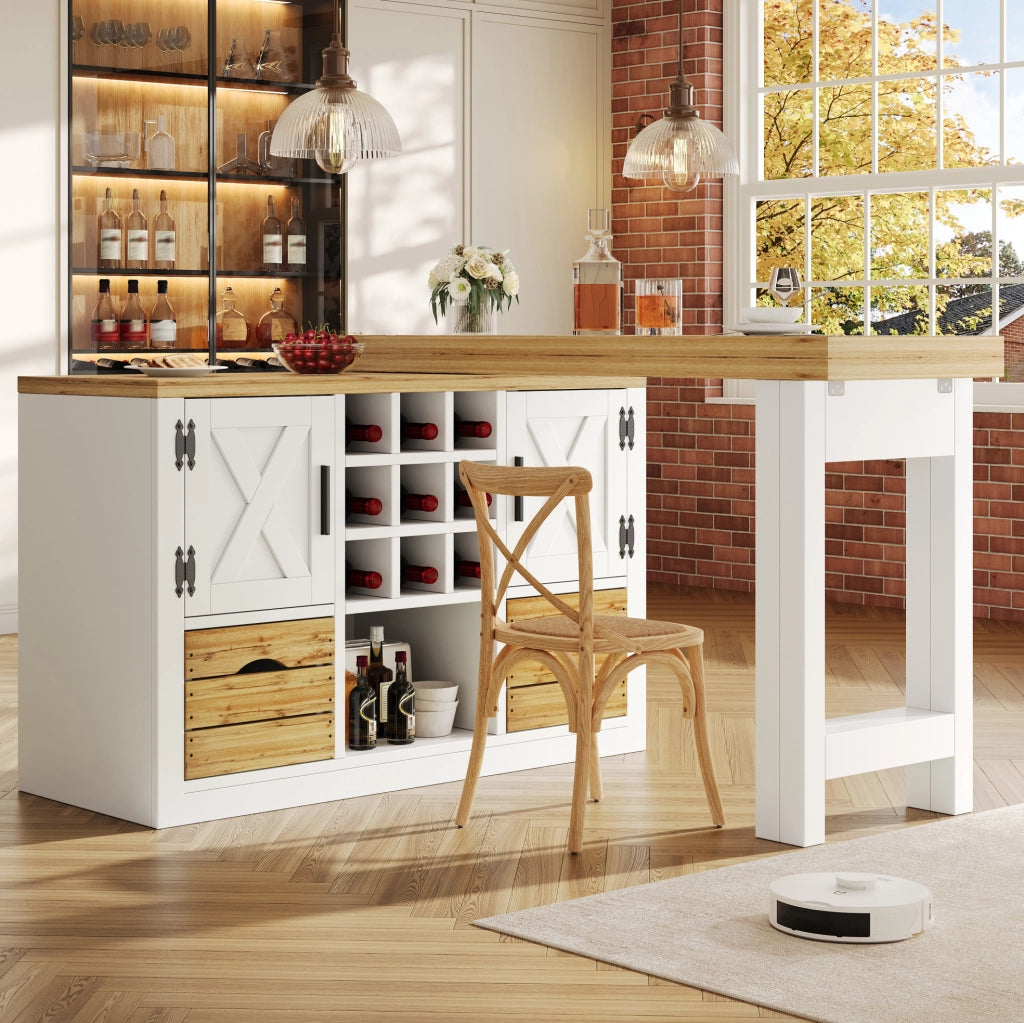 Tavolo da pranzo estensibile 120-197x40 cm con sideboard girevole in MDF bianco