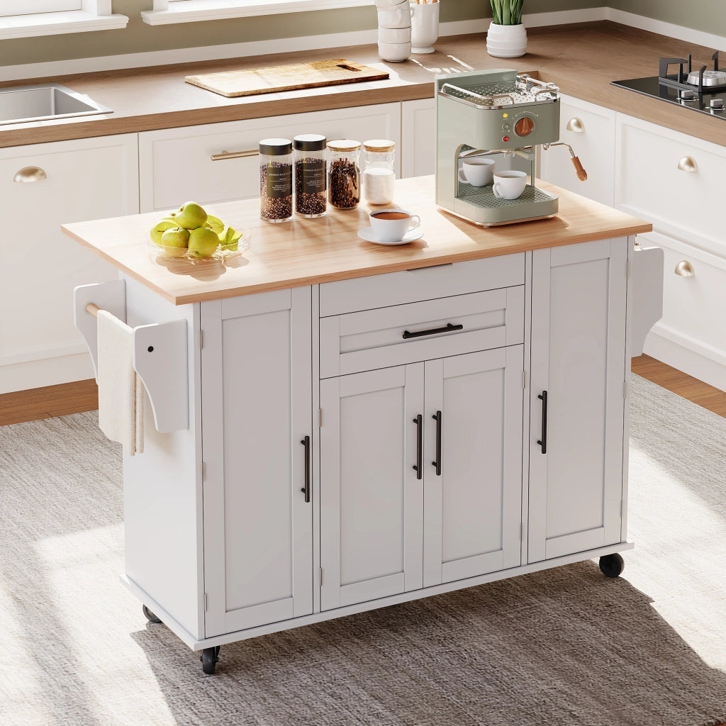 CARRELLO Cucina con piano estensibile 136x70x92 cm Bianco/Naturale MDF