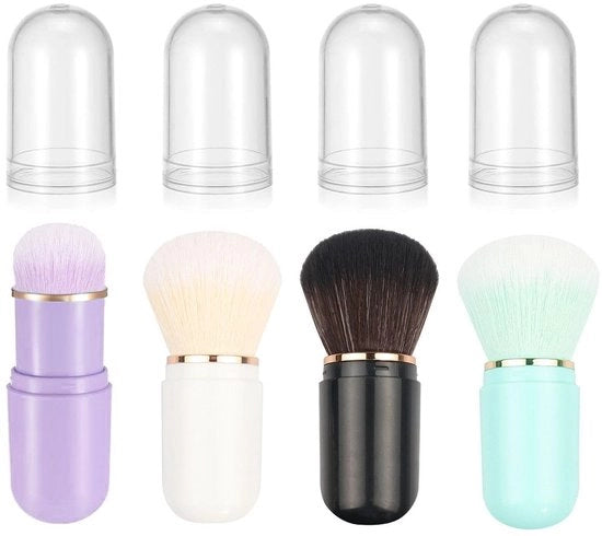 Set di pennelli per trucco - 4 pezzi - ripiegabile - portatile - multifunzionale - impermeabile - leggero in plastica - pennello per trucco