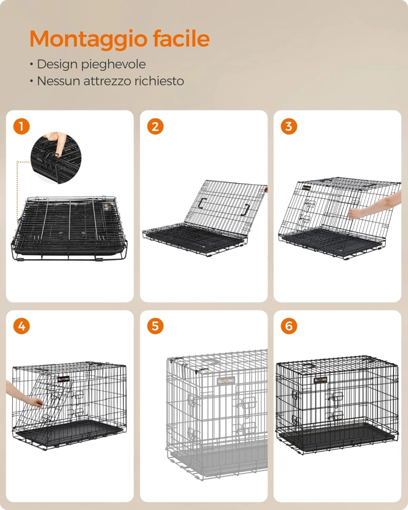 Feandrea Gabbia per Cani Pieghevole, con 2 Porte, Vassoio Rimovibile, 136 x 79 x 84 cm, XXXL, Nero PPD054B01