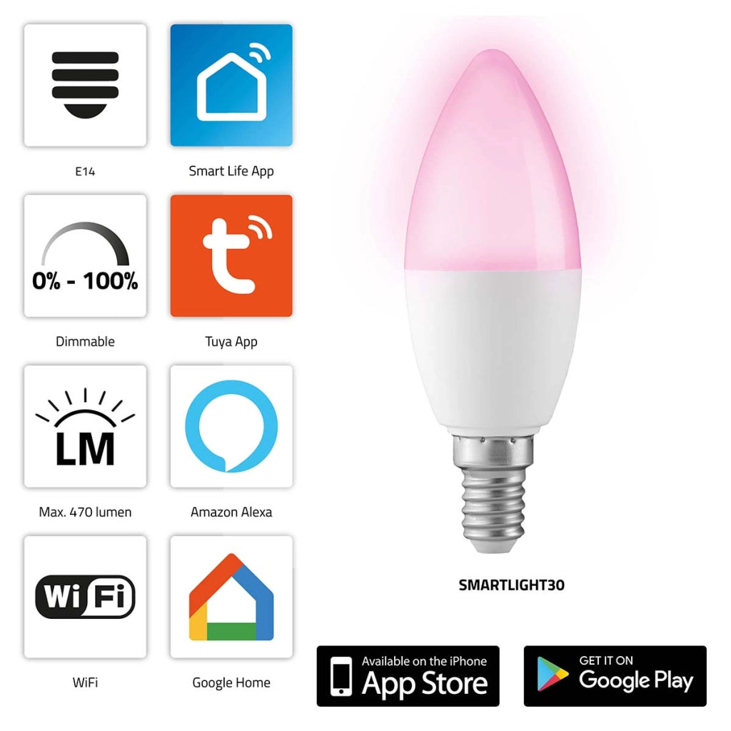 SMARTLIGHT30 Lampadina LED a colori connessa con Wi-Fi E14 5W Alecto Bianco Bianco Alecto