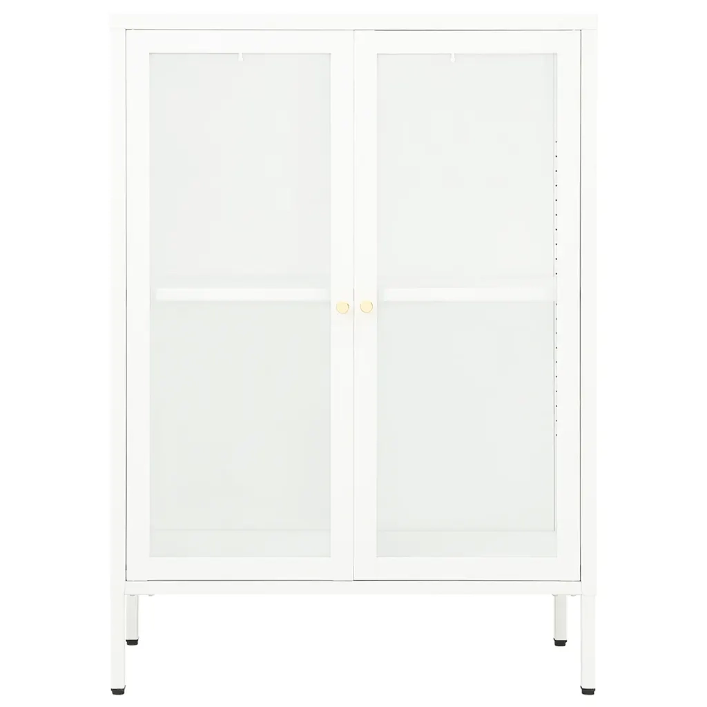 Credenza Bianca 75x35x105 cm in Acciaio e Vetro 336071