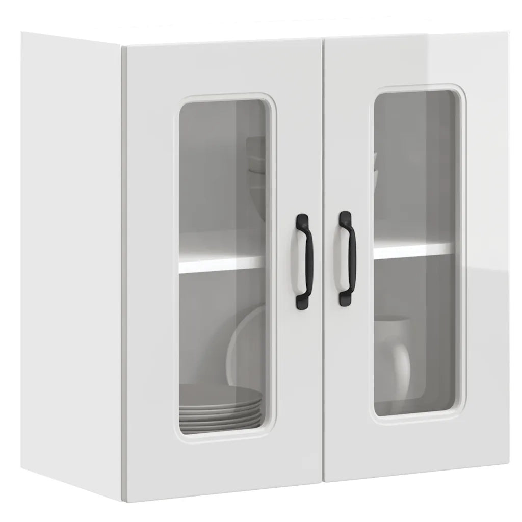Pensile da Cucina con Porta in Vetro-Mobile Cucina da Parete Kalmar Bianco Lucido 261656