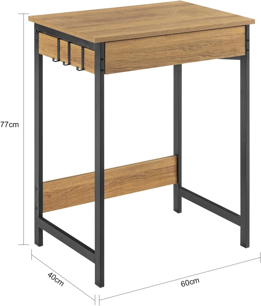Scrivania Salvaspazio con 1 Cassetto e 2 Ganci Tavolo da Lavoro Angolare Piccolo per Ufficio o Studio Scrivania Nero-Naturale per Casa, Cameretta o Computer 60x40x77cm FWT43-N