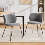 Sedie da Pranzo in Velluto con Schienale Curvo ¨C MINIMAL ¨C Gambe in Metallo Bronzo, Grigio, Set 2 Pezzi