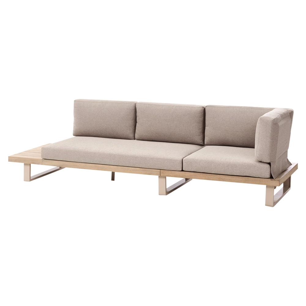 Set di divani angolari da giardino color taupe e marrone chiaro 5 posti a sedere bassi con tavolino da caffè