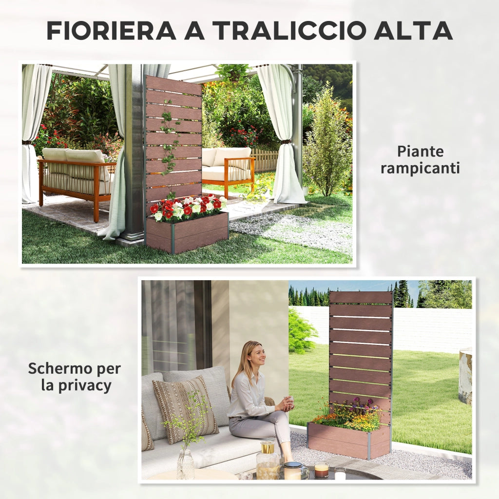 Fioriera da Esterno con Spalliera a Doghe per Piante Rampicanti, 72x38x150cm, Marrone Chiaro