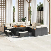 Set Divano da Giardino con cuscino 13 pcs Nero polyrattan