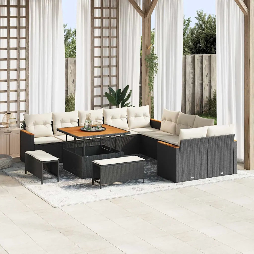 Set Divano da Giardino con cuscino 13 pcs Nero polyrattan