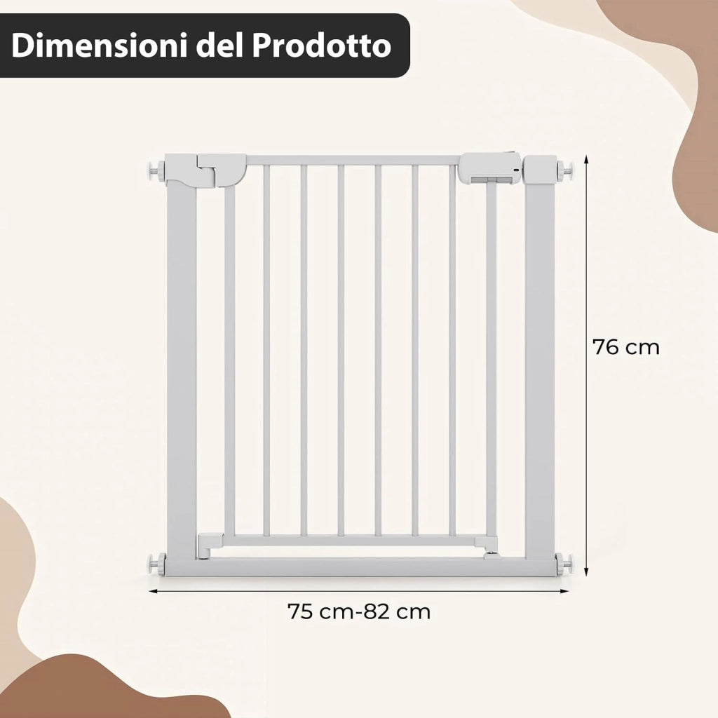 Cancelletto di Sicurezza per Bambini, con Sistema di Chiusura Automatica, Recinto Sicurezza Neonati Animali Domestici, per Porte 75-82 cm (Bianco)