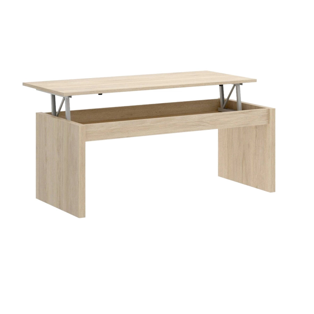 Tavolino da salotto Audi, Porta riviste da soggiorno con vano portaoggetti, Tavolo basso da caffÒ¨ elevabile, 102x50h43 cm, Rovere