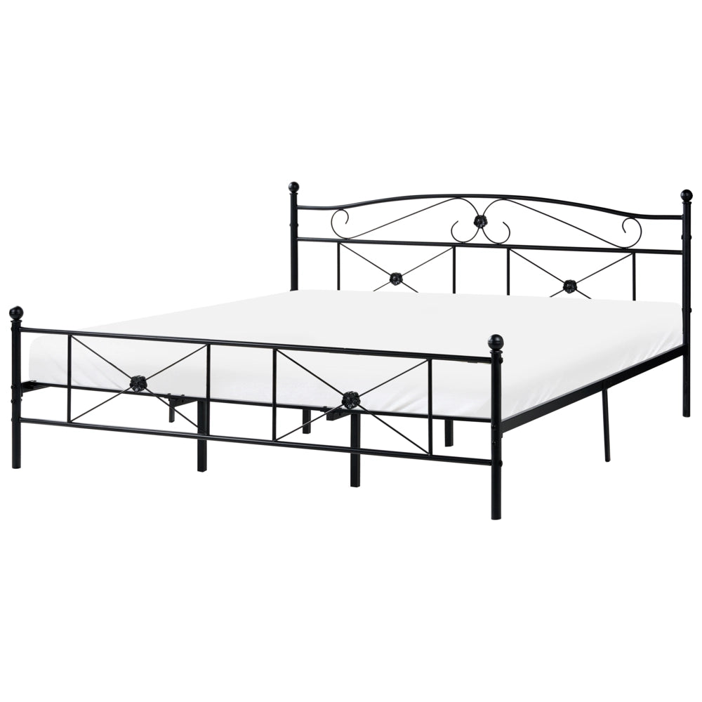 Letto 180 x 200 cm con struttura in metallo Nero Rete a doghe retrò