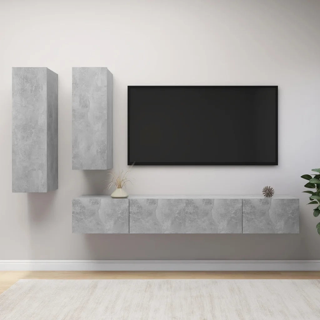 Set di Mobili Porta TV 4 pz Grigio Cemento in Legno Multistrato 3079153