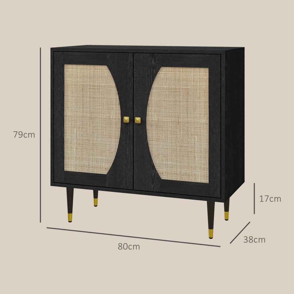 Credenza design con ante in rattan ¨C zephmum ¨C 80x38x79 cm nero