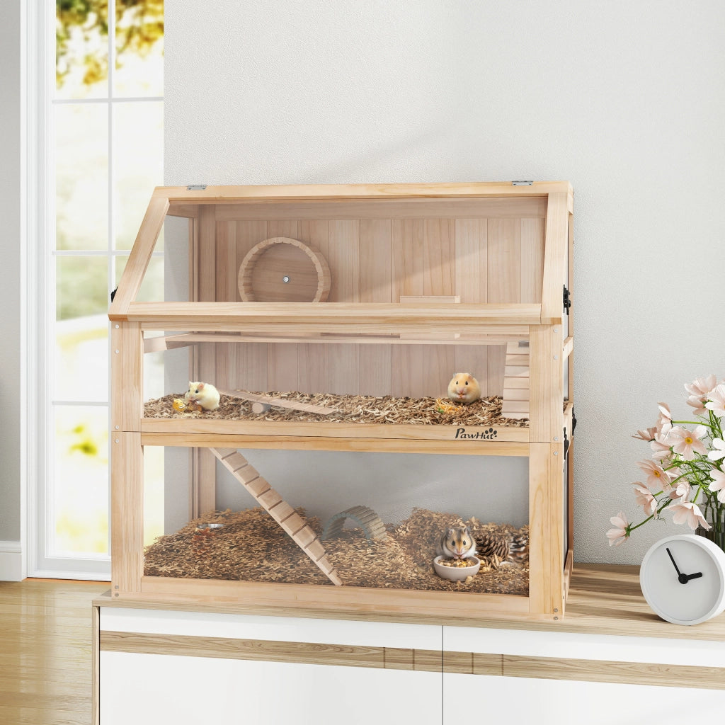 Gabbia per Criceti in Legno 3 Piani ¨C zephmum ¨C 80x50x76 cm Naturale