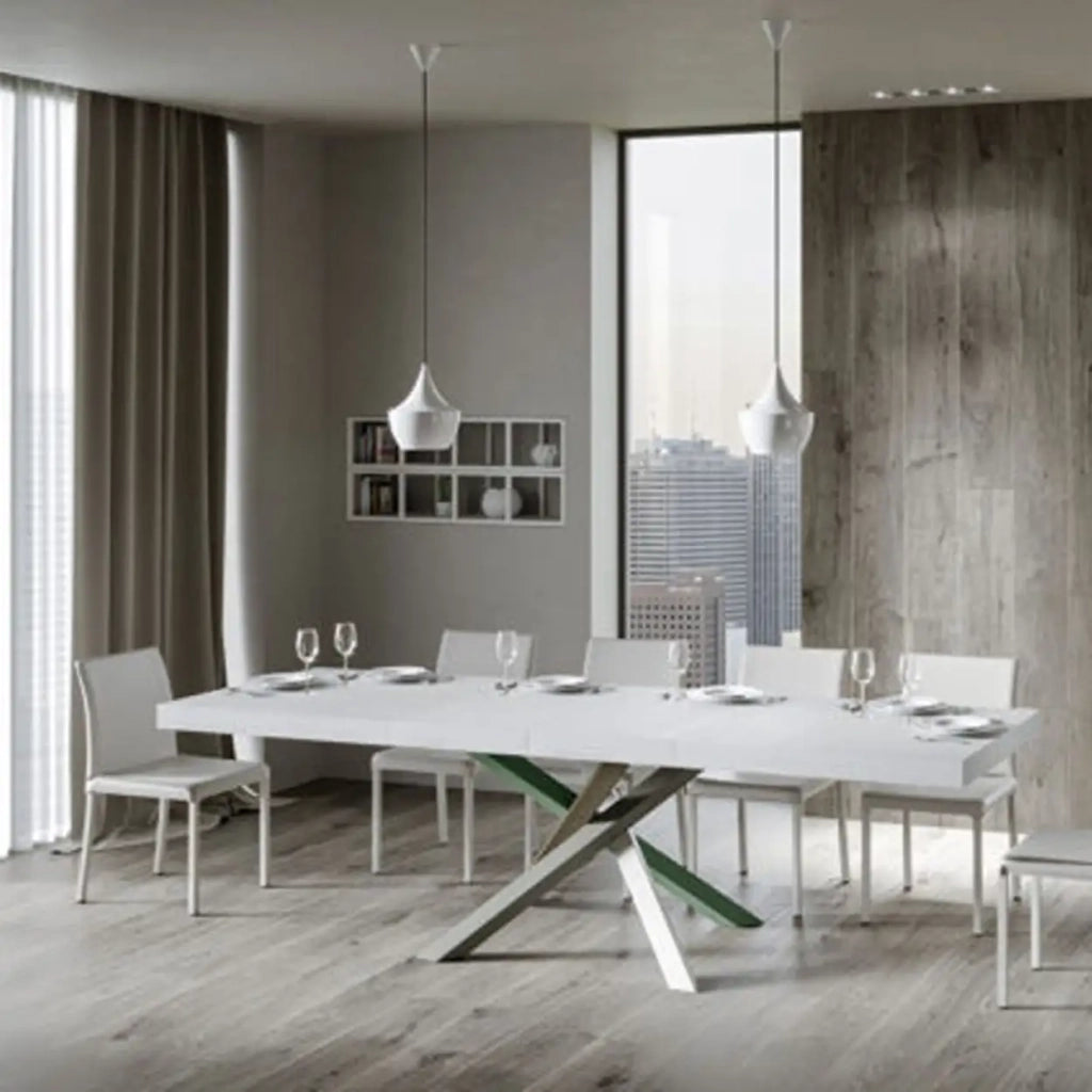 Tavolo allungabile 200/460x90 cm Volantis Premium colore bianco frassino gambe multicolore 4/A