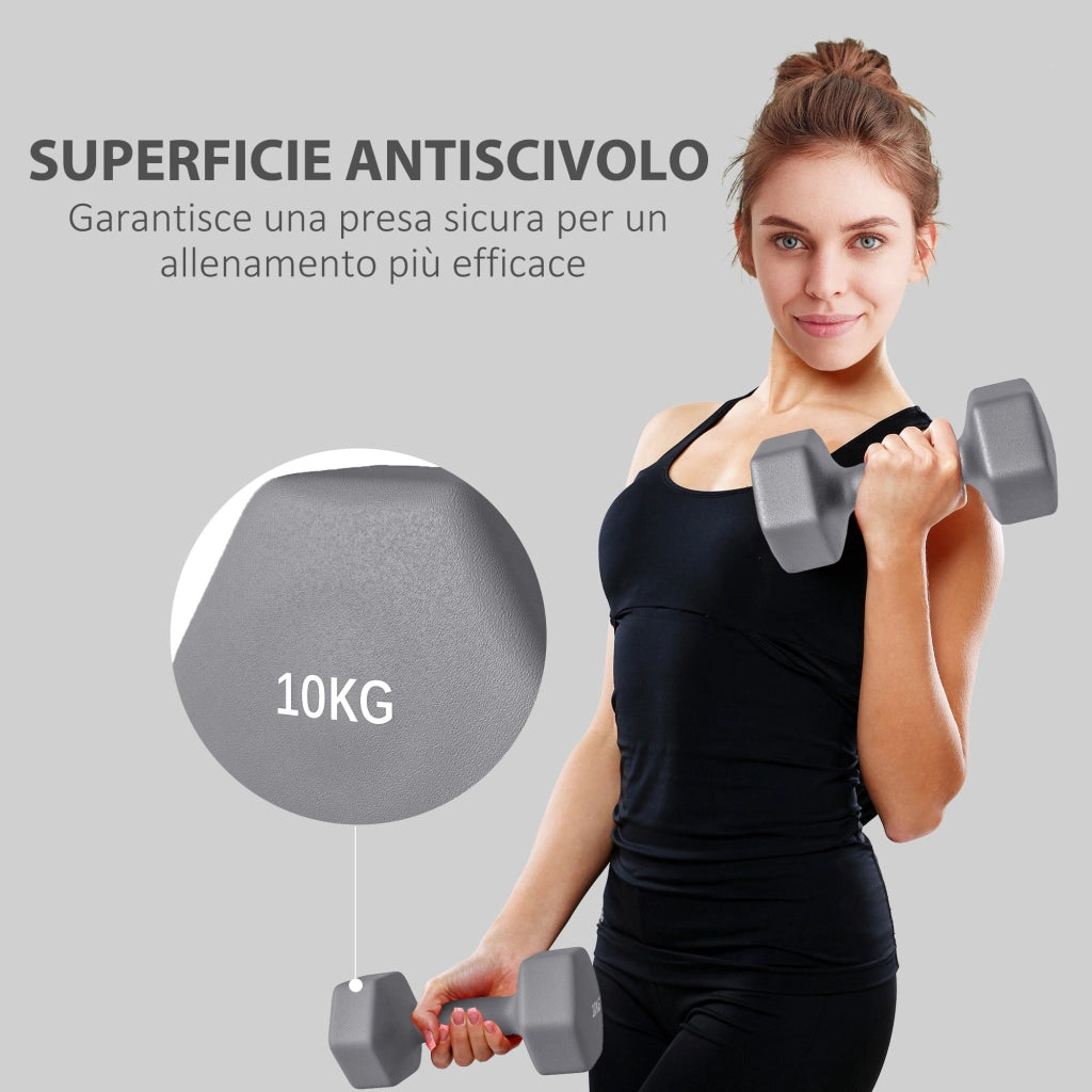 Set 2 Manubri Palestra 10 kg Pesi esagonali per Allenamento Grigio