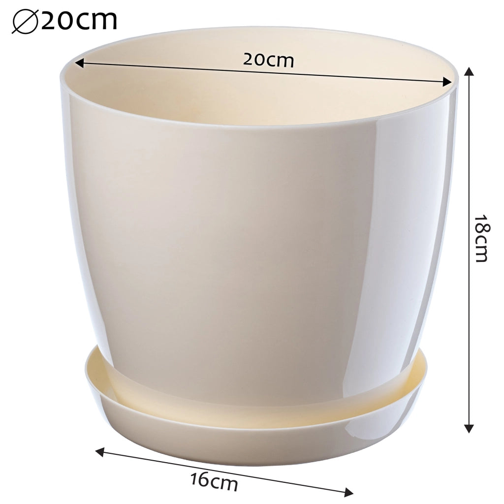 Vaso da fiori KADAX con sottovaso, coperchio in plastica, vaso da fiori color crema da 20 cm, Kadax