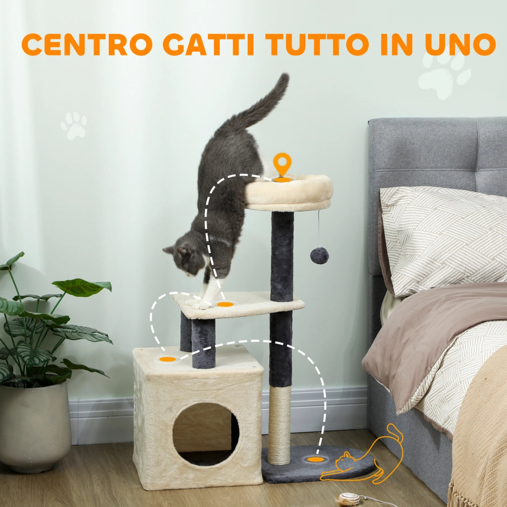 Tiragraffi per Gatti con Casetta e Lettino ¨C Zephmum ¨C Bianco Crema 92 cm