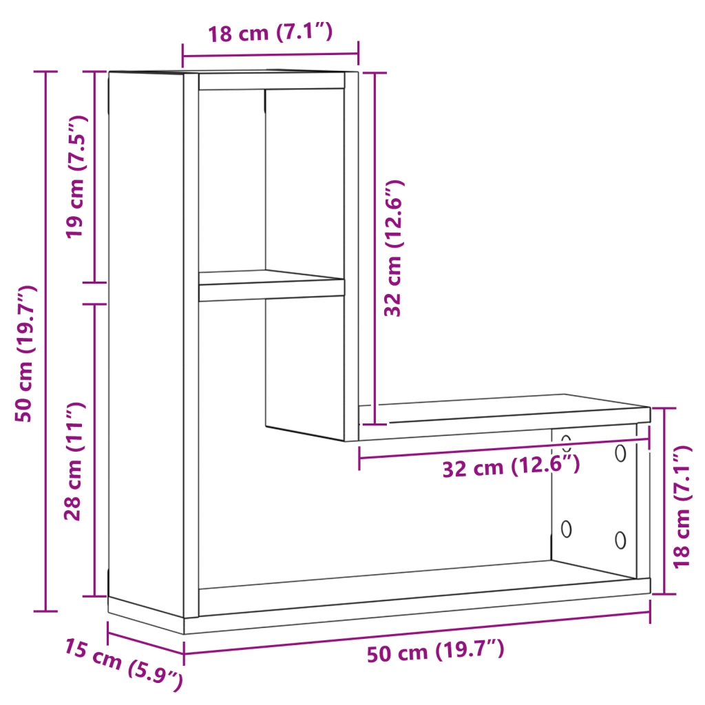 Ripiani da parete , 2 pezzi, Nero Rovere, 50x15x85 cm, Legno ingegnerizzato