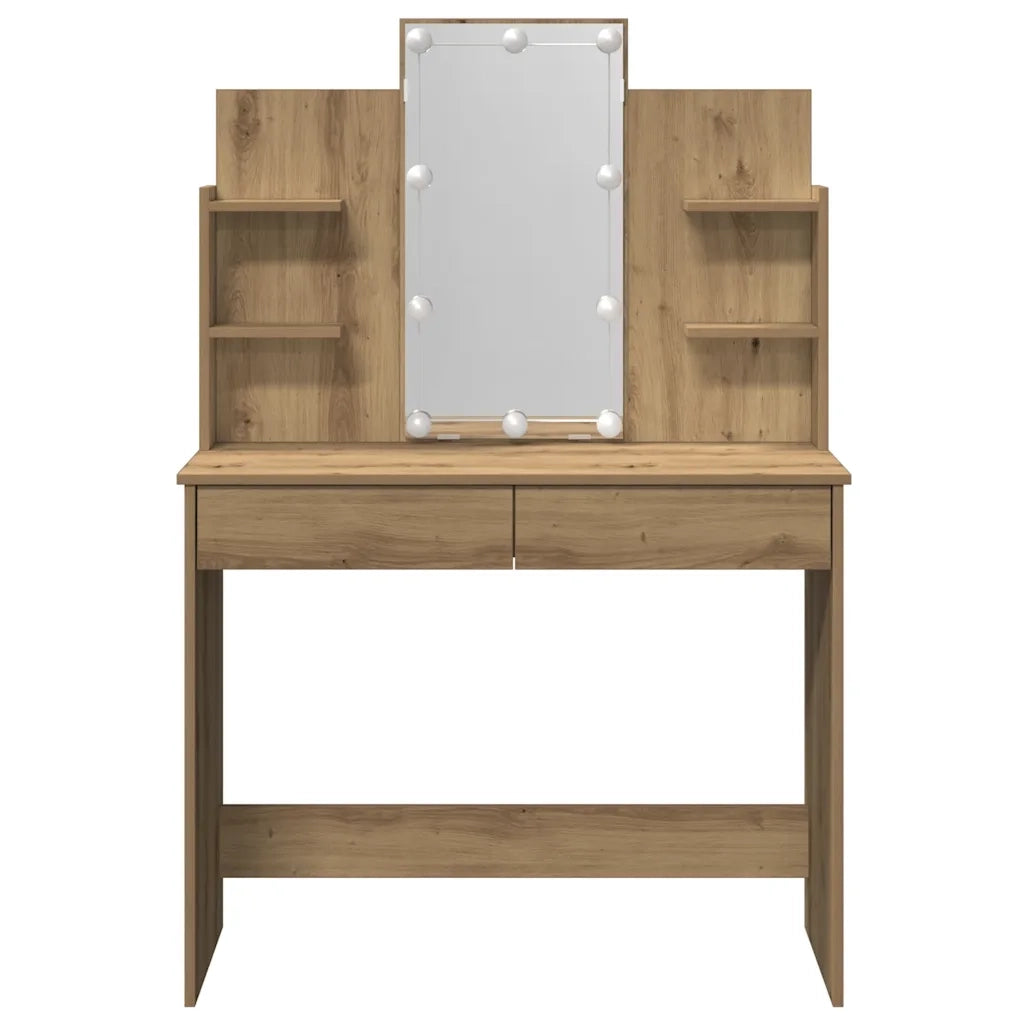 Toeletta | Tavolo da Trucco con Luci LED Rovere Artigianale 96x40x142 cm