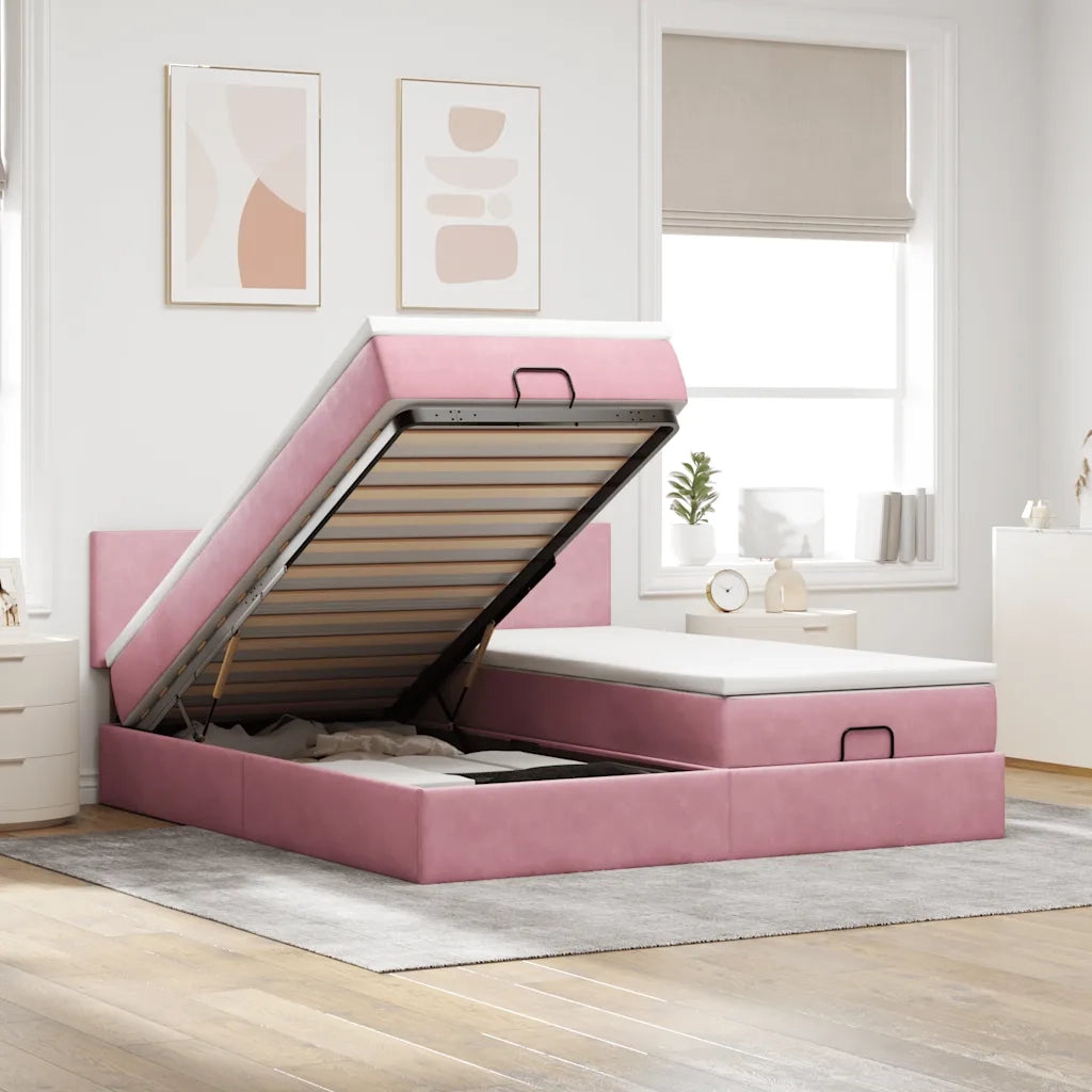 Struttura Letto Pouf con Materassi Rosa 200x200 cm Velluto 3312916