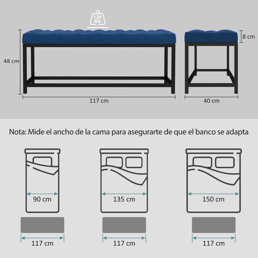 Letto Imbottito con Testiera a Piede in Velluto Capiton¨¦ ¨C Zephmum ¨C Blu Scuro 160x200 cm