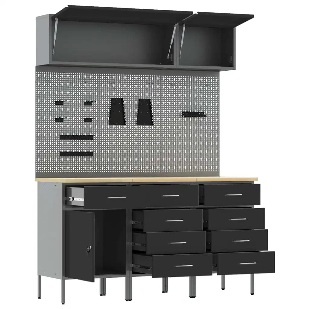 Set di mobili da lavoro con cassetto con blocco 8 pcs Nero 3321450
