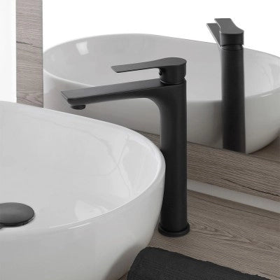 Miscelatore lavabo alto Flat in ottone nero opaco con piletta inclusa