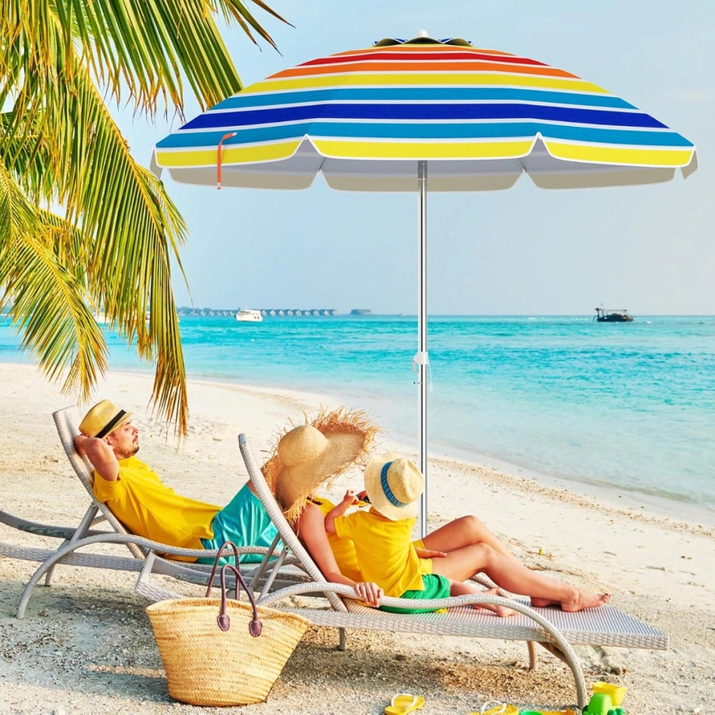 Ombrellone da spiaggia con inclinazione a pulsante, Ombrellone portatile per protezione solare all'aperto Colorato-Ombrelloni