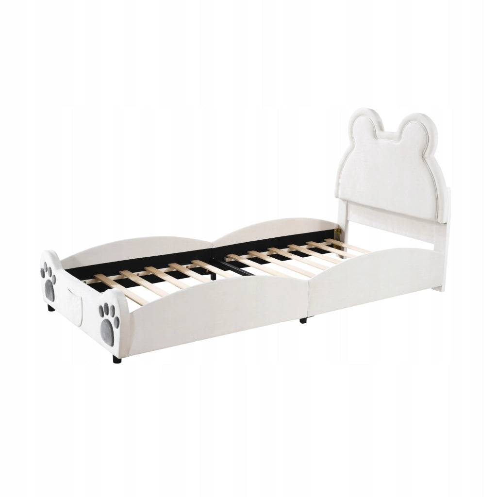 Letto imbottito per bambini 90x200 - Xylo - Orsacchiotto di peluche bianco