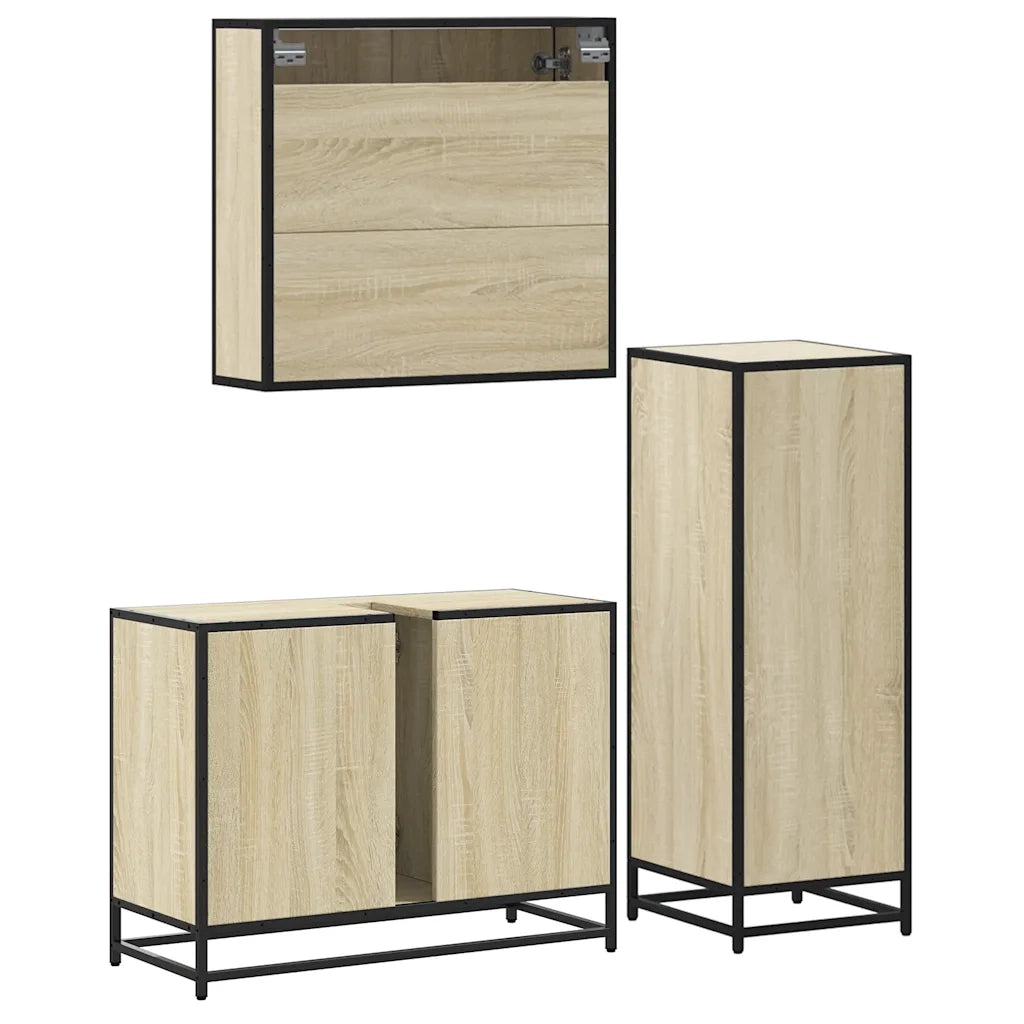 Set Mobili da Bagno 3 pz Rovere Sonoma in Legno Multistrato 3301051