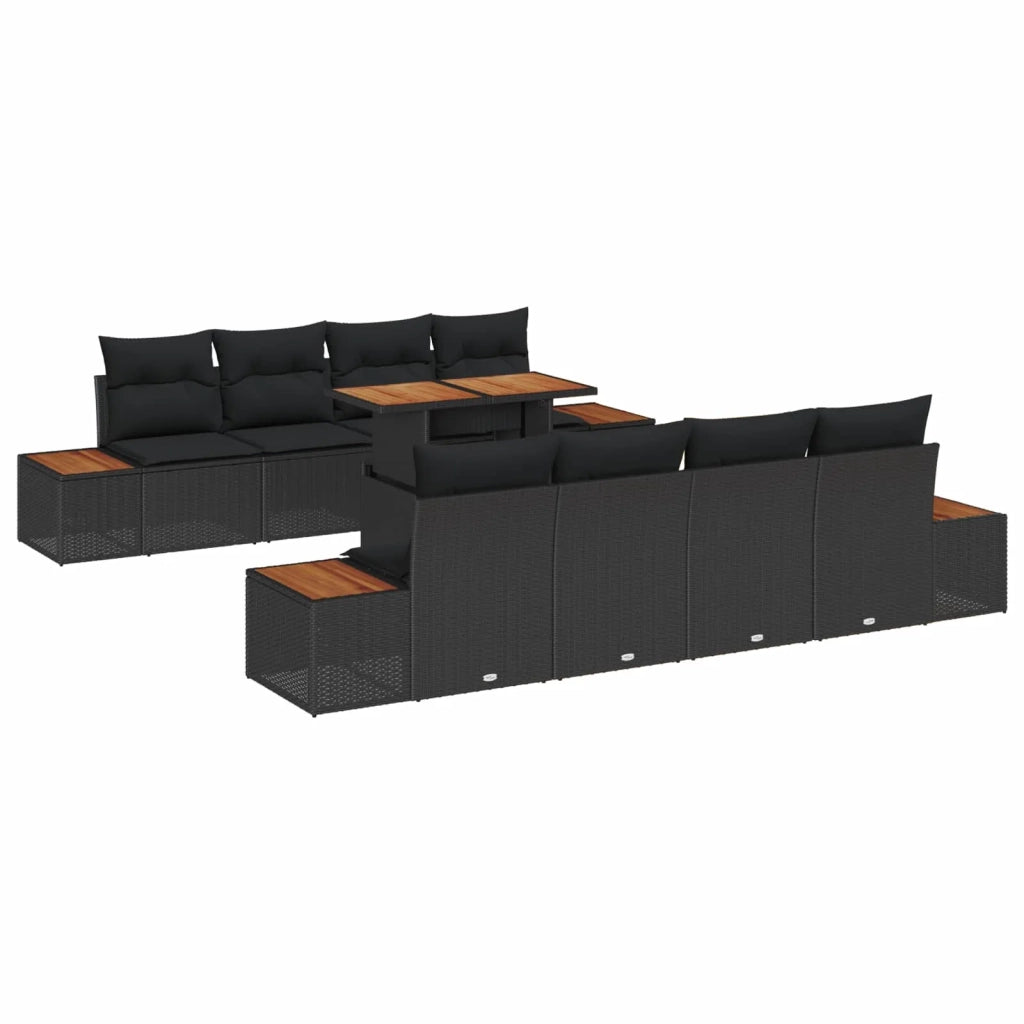 Set Divano da Giardino con archiviazione 9 pcs Nero Poly Rattan
