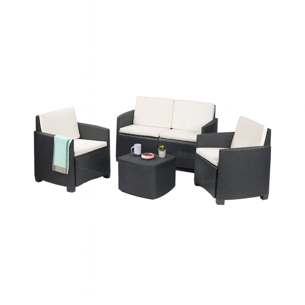 Salottino Outdoor Bacco, set Salotto da Esterno 4 Posti Made in Italy, Nero Antracite