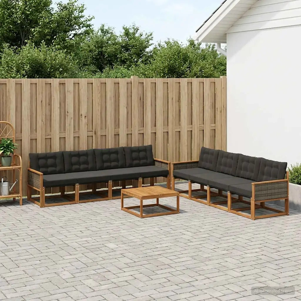 Set di divani da esterno con cuscino 9 pcs Naturale e Nero