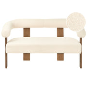 Divano a 2 posti Boucle bianco sporco e Marrone Scuro stile retrò gambe in legno