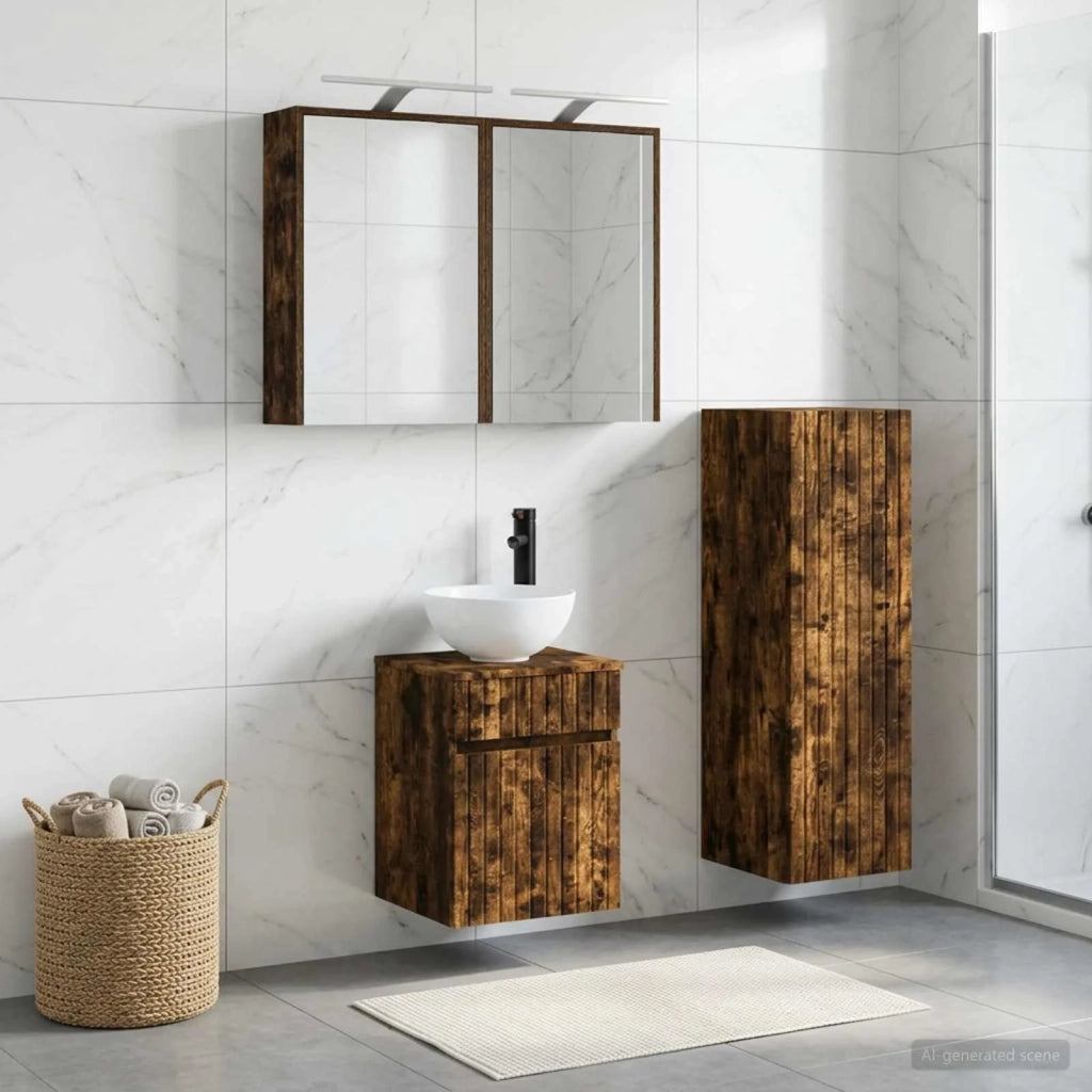 Set di mobili per il bagno 4 pz Rovere Fumo 3407467