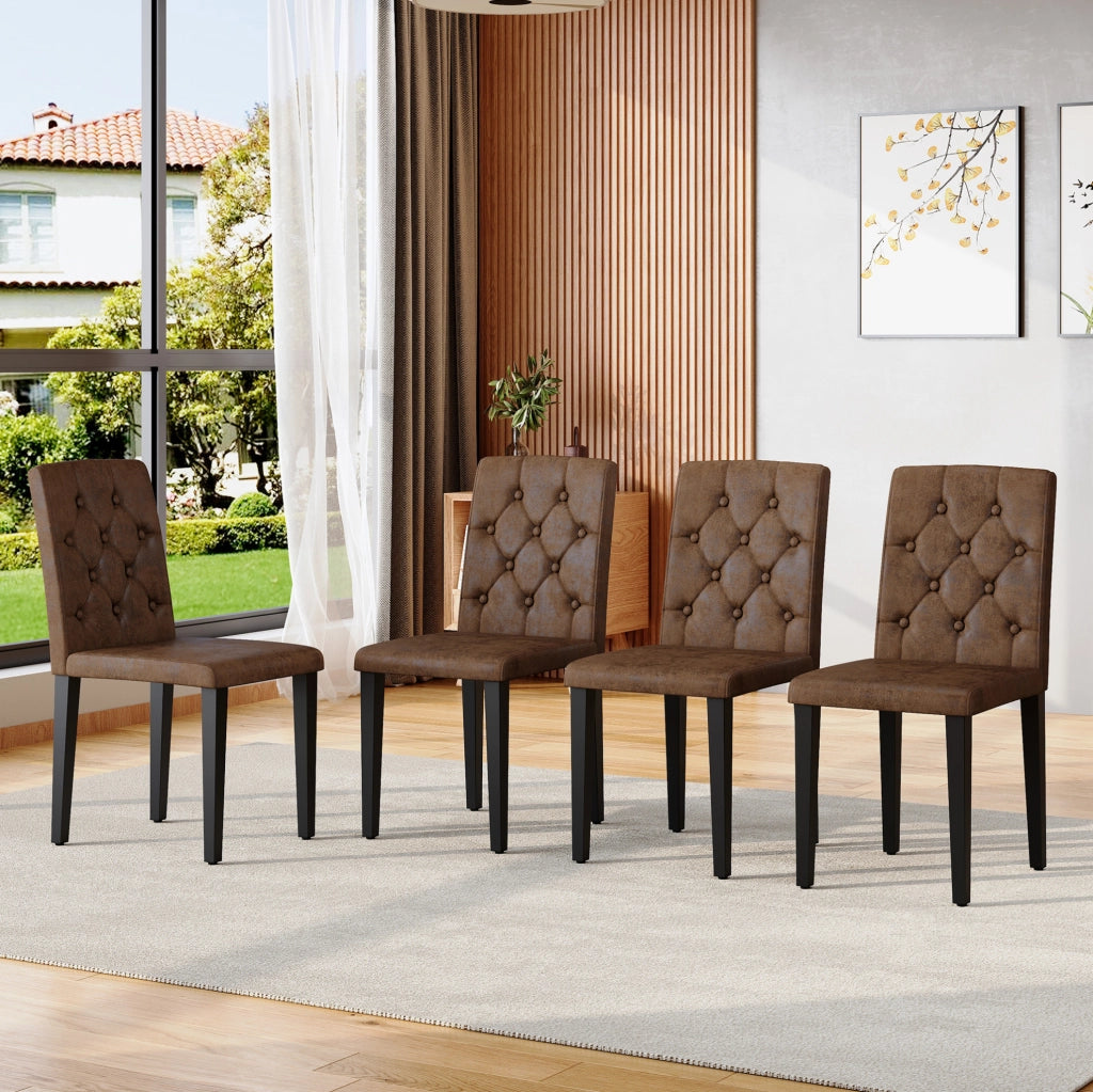 Set di 4 sedie da pranzo retrò marroni con gambe nere
