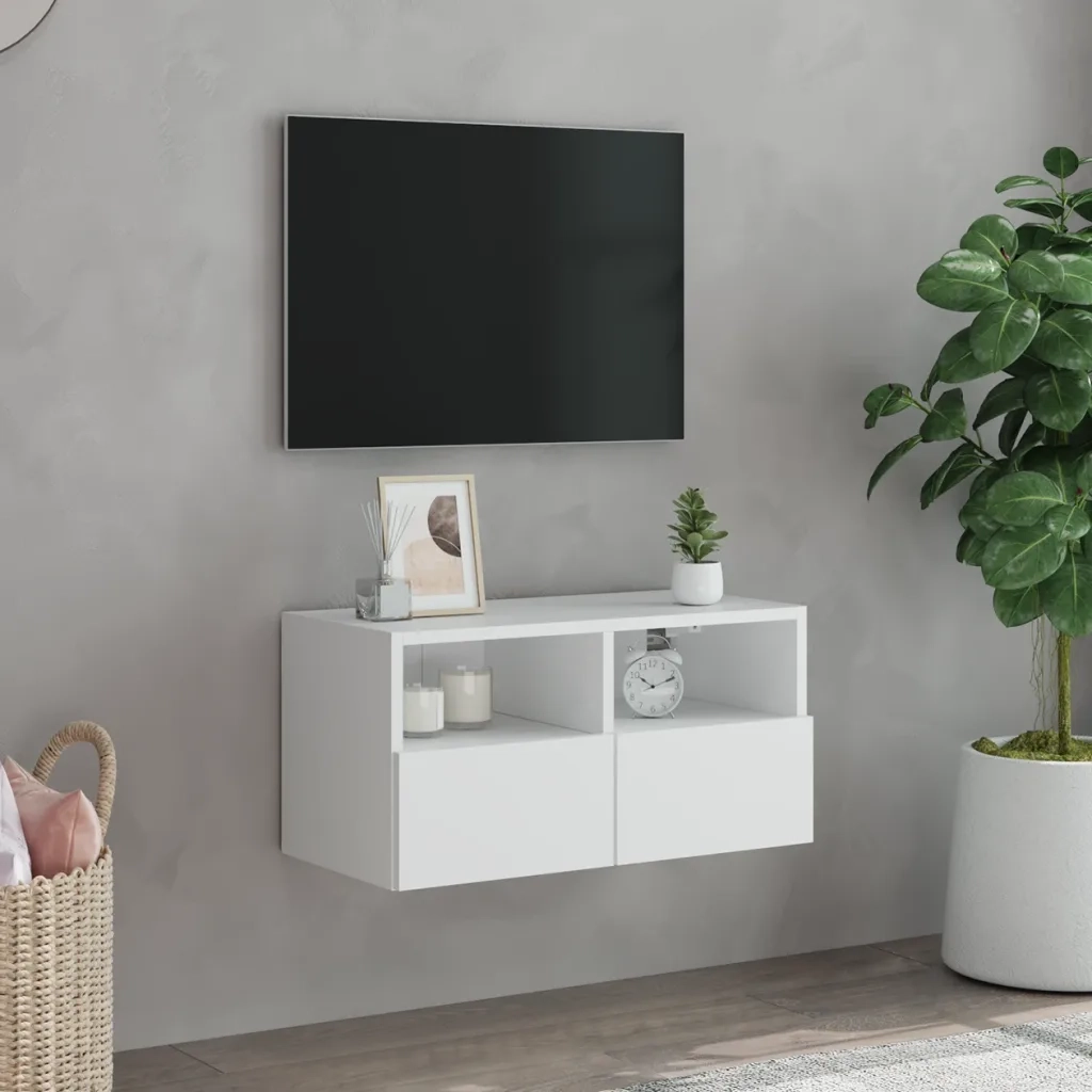 Mobile TV a Parete | Armadietto TV | Mobile Porta TV Bianco 60x30x30 cm in Legno Multistrato