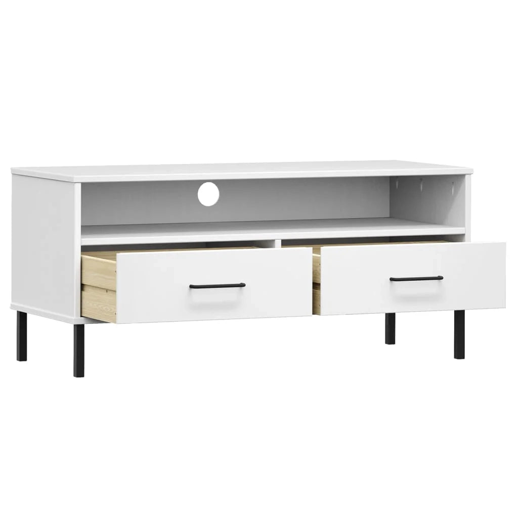 Mobile TV multimediale scaffale TV credenza mobile TV sala da pranzo soggiorno camera da letto con gambe in metallo legno di pino massiccio OSLO bianco 02_0026864