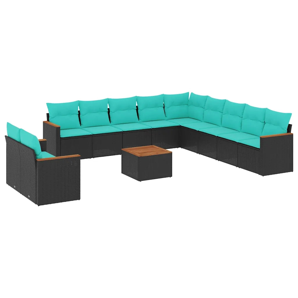 Set Divani da Giardino 12 pz con Cuscini Nero in Polyrattan 3226134