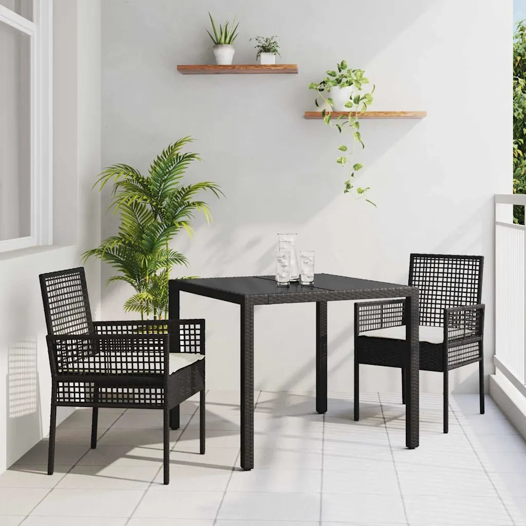 Set da Pranzo per Giardino 3 pz | Set Salotto da Giardino Nero polyrattan