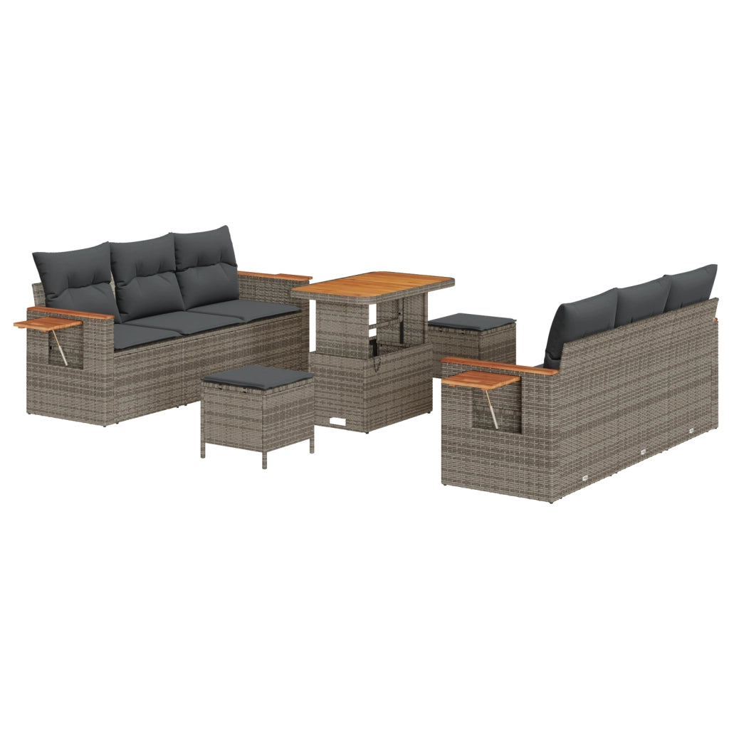 Set di divani da giardino con cuscini  9 pezzi Grigio Polirattan Acacia
