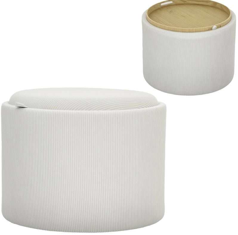 Pouf contenitore rotondo con vassoio reversibile, crema, Ø56 cm