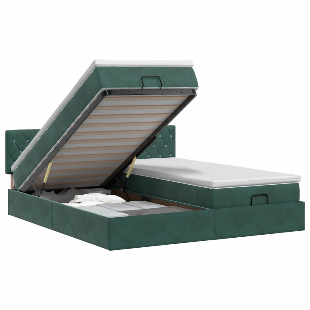Letto ottomano con materasso 2 pcs Verde Scuro Velluto 3456735