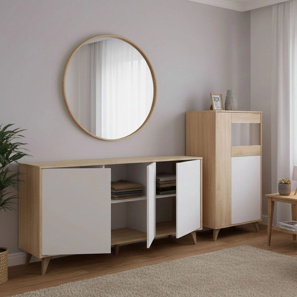 Leverano, set Mobili da Soggiorno Modulabile, Marrone Rovere